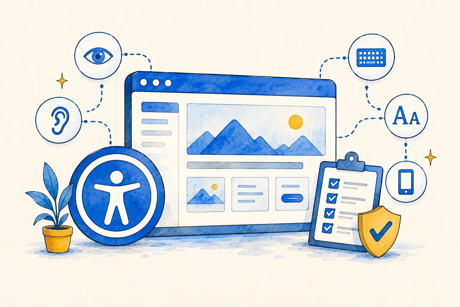 Toegankelijkheidsconcept met pictogrammen en checklist European Accessibility Act EAA