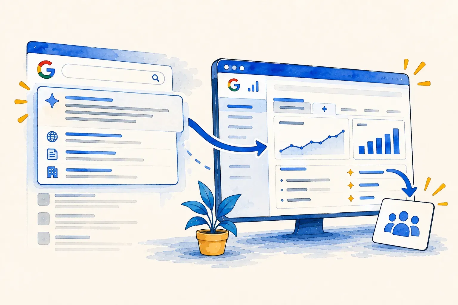 Illustratie van Google-zoekresultaten met generatieve AI.