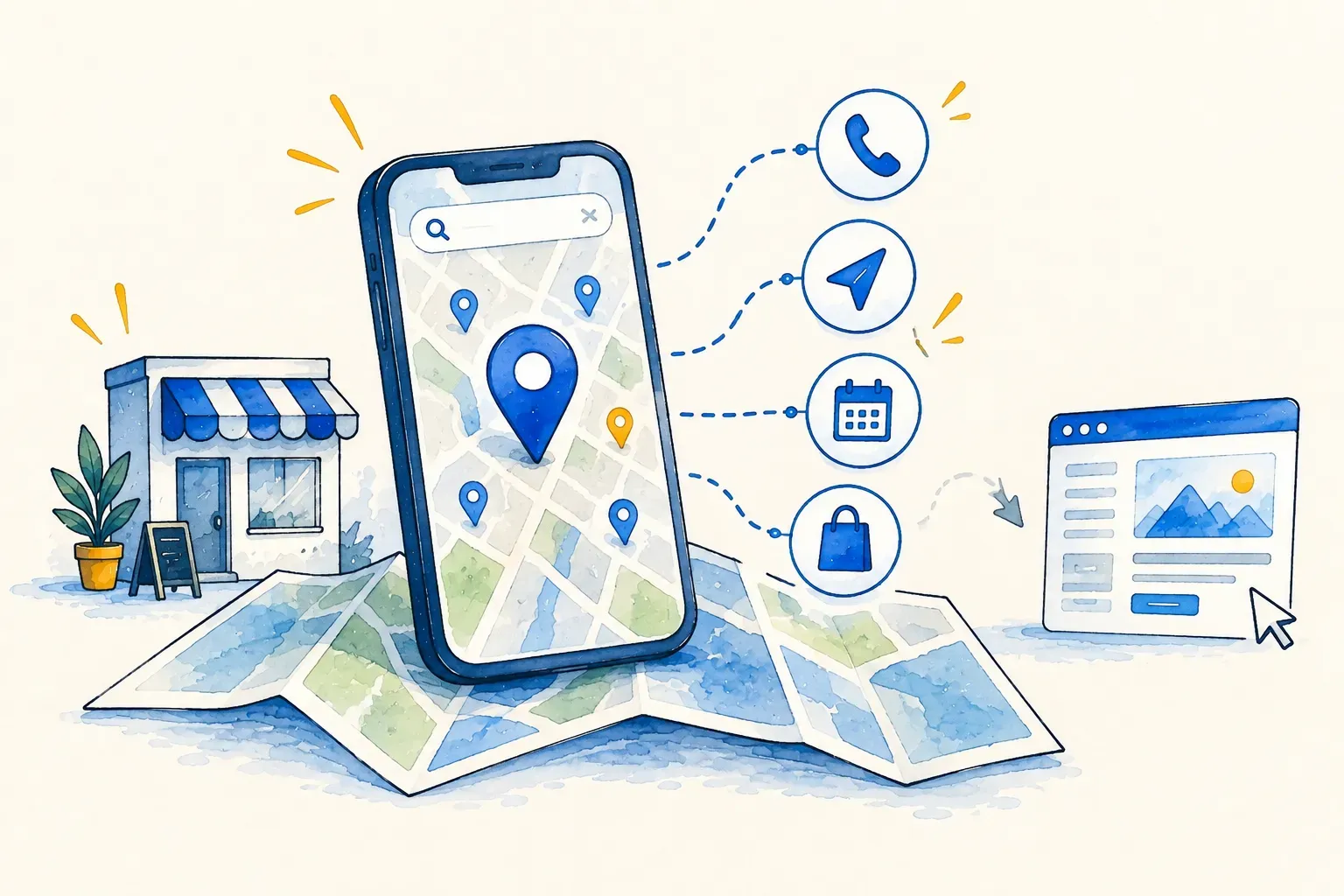 Mobiele kaart navigatie en bedrijfstools illustratie