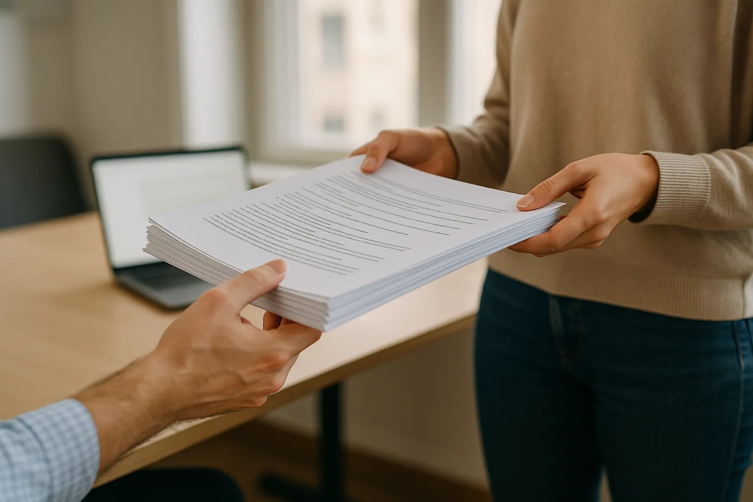 De uitgeprinte versie van de website wordt overgedragen.