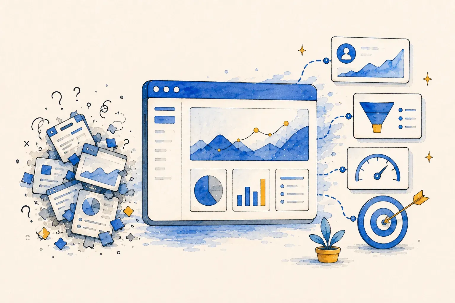 Illustratie van data-analyse met grafieken en diagrammen.