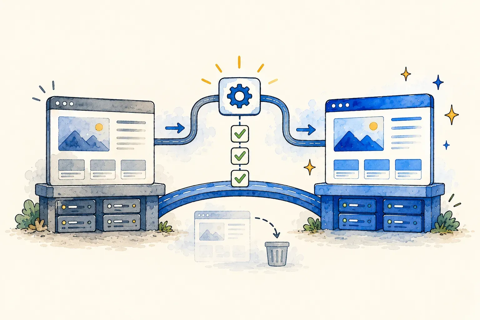 Illustratie van een release van 1 oude instantie en 1 nieuwe instantie